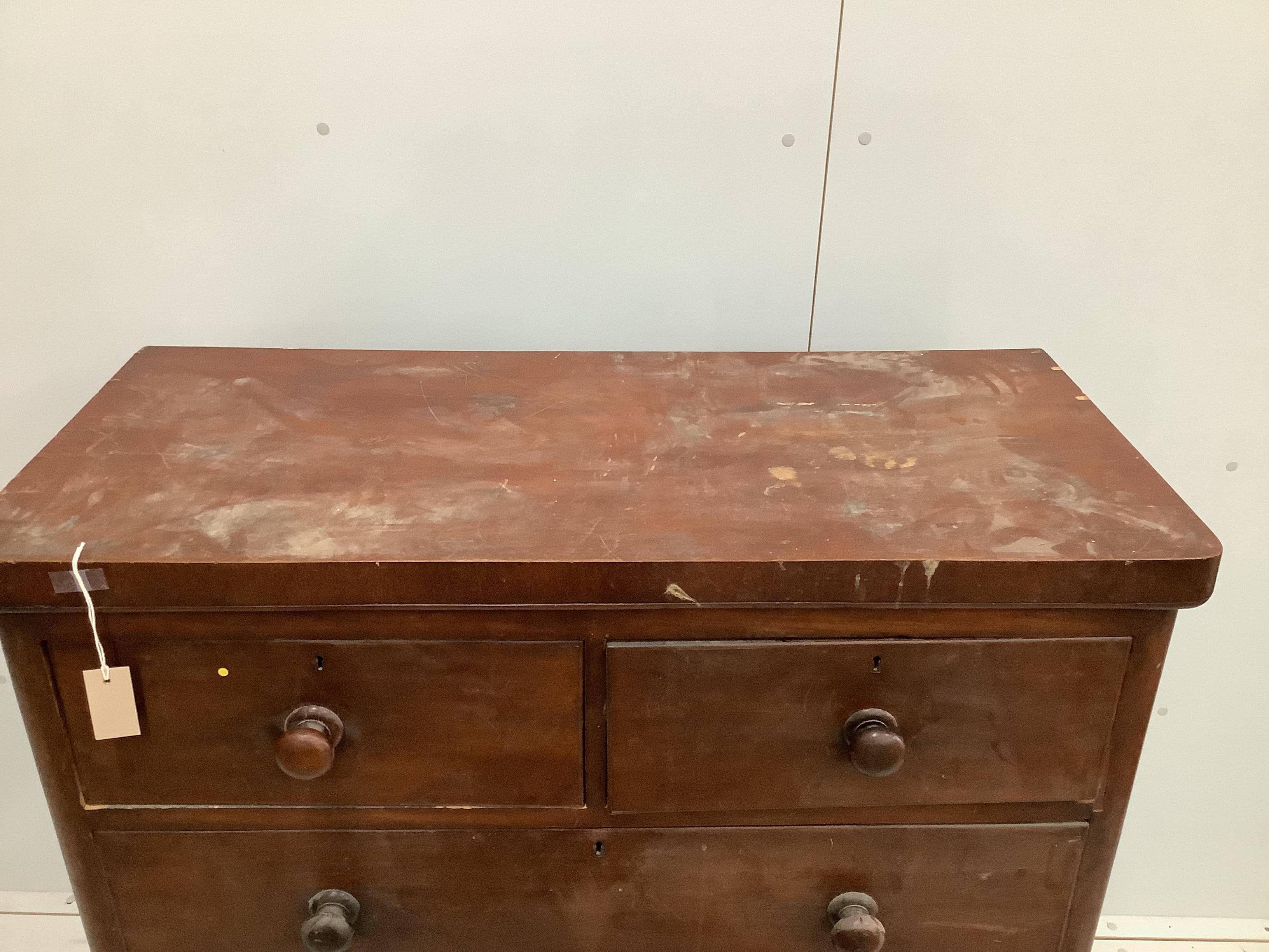 A Victorian mahogany chest of five drawers, width 103cm, depth 46cm, height 114cm